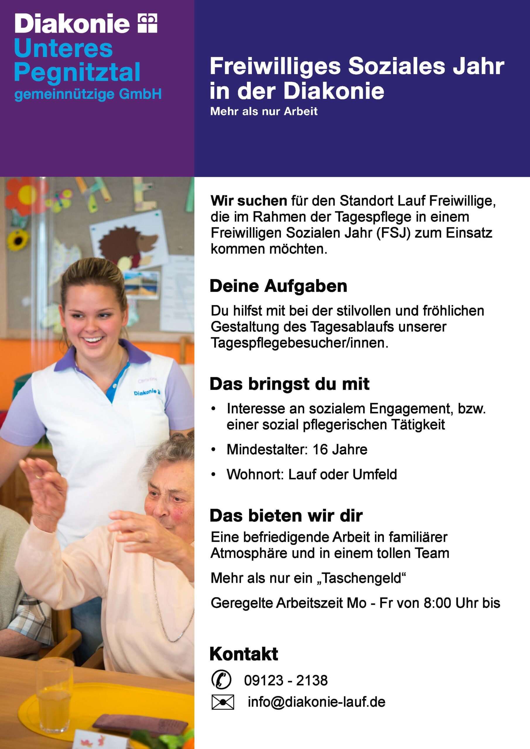Freiwilliges Soziales Jahr in der Diakonie Lauf - Diakonie Unteres Pegnitztal gGmbH